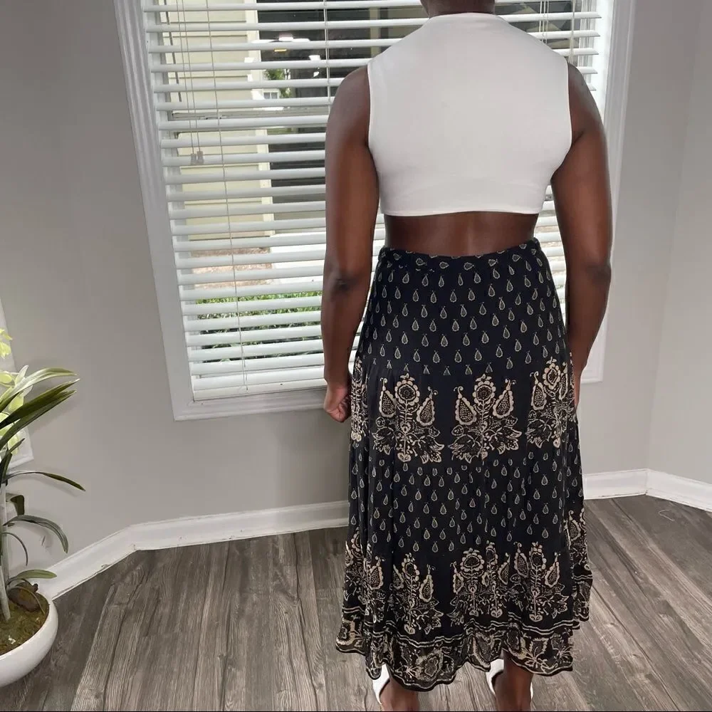 Lauren Ralph Lauren Floral Maxi Fare Skirt Paisley Elastic Waist Cotton Sz.MP